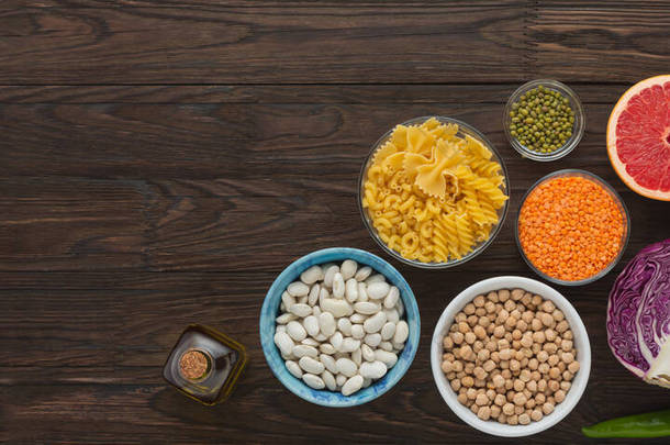 产品横幅均衡营养豆类,蔬菜,香草,水果