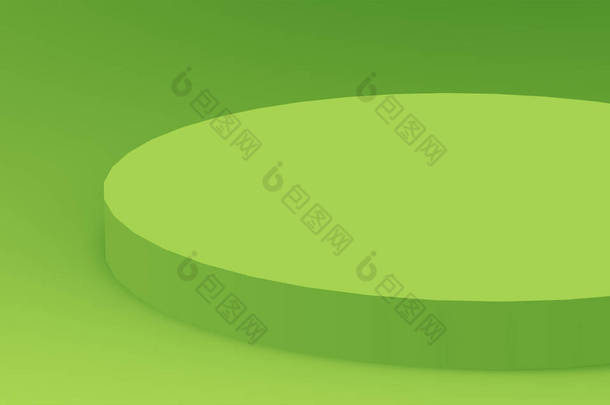 3D绿色圆筒讲台最小工作室背景。摘要三维<strong>几何形</strong>体图解绘制.展示食物及天然产品.