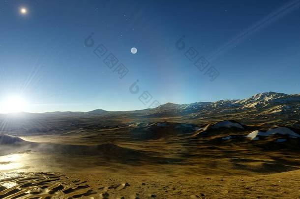 太空中未知行星的景观，设计的太空背景，太空，科幻小说中的行星，外行星，类地行星