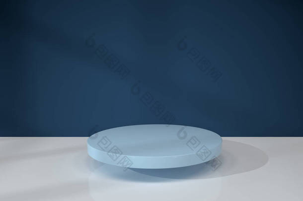 地面上的白色圆形讲台，3D渲染。计算机数字绘图.