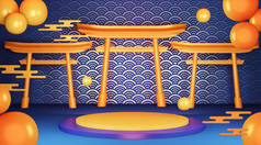 蓝色几何平台日本传统podium. 3D渲染