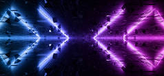ScFi Futuristic Neon laser Blue Purple Vibrant Glowing Lights Dark Night on Schematic Textured Metal