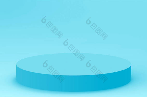 3D蓝色圆筒讲台最小工作室背景。摘要三维几何形体图解绘制.医药产品的展示