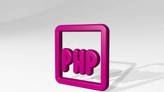 从阴影的角度来看PHP 。一种由三维渲染金属材料制成的厚重雕塑.代码和背景