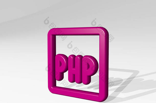 从阴影的角度来看PHP 。一种由三维渲染金属材料制成的<strong>厚重</strong>雕塑.代码和<strong>背景</strong>