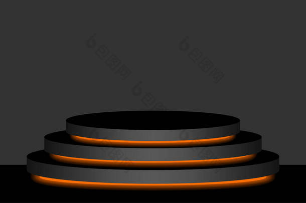 圆形底座3D黑色和橙色<strong>灯笼发光</strong>，化妆品展示现代和引导灯，讲台舞台展示位置装饰橙色荧光灯，底座盒产品位置