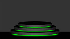 圆形底座3D黑色和绿色霓虹灯发光，化妆品展示现代和引导灯，讲台舞台展示位置装饰绿色荧光灯，底座盒产品位置