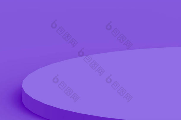 3D紫色圆柱形讲台最小工作室背景。摘要三维<strong>几何形</strong>体图解绘制.化妆品香水时尚产品的展示.