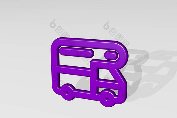 卡车rv 3D图标投影仪。3D插图。汽车和货物