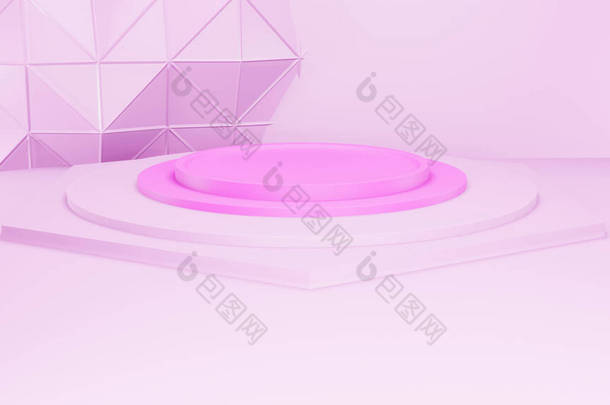 粉红涂料三维渲染背景与底座及粉红涂料墙面场景摘要粉红涂料三维渲染舞台展示产品