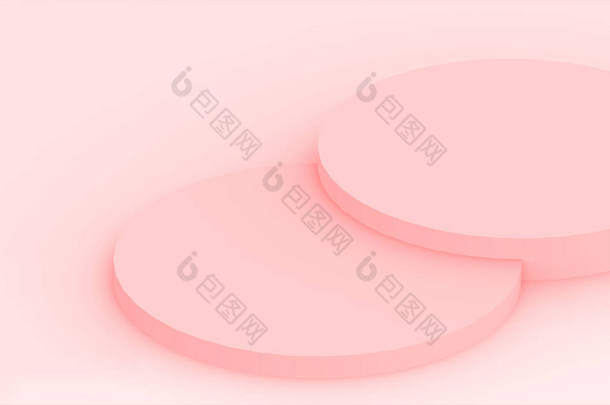 3D粉色圆筒讲台最小工作室背景。摘要三维几何形体图解绘制.情人节产品的展示.