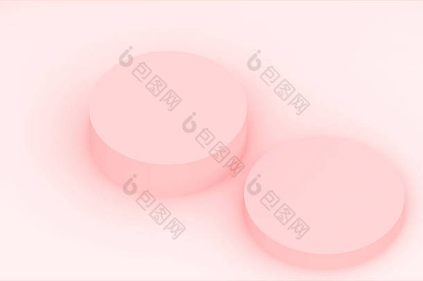 3D粉色圆筒讲台最小工作室背景。摘要三维<strong>几何形</strong>体图解绘制.情人节产品的展示.