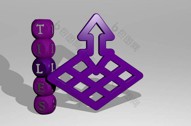 TILES 3D图标和骰子字母文本.背景和抽象的3D插图