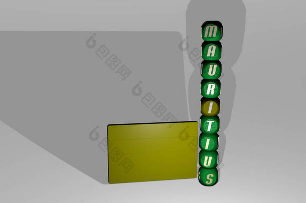 Mauritius文字旁边的3D图标，3D插图