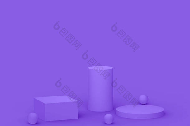 摘要3D紫色平台最小工作室<strong>背景</strong>.3D几何形状物体图解绘制。化妆品及<strong>美容</strong>美发产品<strong>展</strong>示.