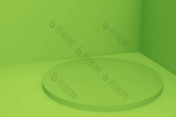 3D绿色圆筒讲台最小工作室背景。摘要三维几何形体图解绘制.展示食物及天然产品.