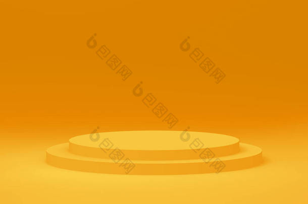 3D黄色圆筒讲台最小工作室背景。摘要三维几何形体图解<strong>绘制</strong>.夏季假日产品的展示.