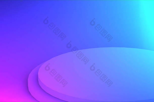 3D紫色霓虹灯台最小<strong>演播室</strong>渐变暗色背景。摘要三维几何形体图解绘制.为夜总会派对及科技产品展示.