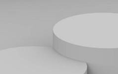 3D灰色圆筒讲台最小工作室背景。三维几何形状物体图解绘制.