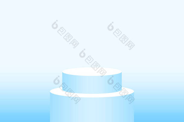 3D基座圆柱形软蓝化妆品展示台圆柱形蓝色彩绘软垫平台1级广告复制空间平台1级产品展示台圆柱形