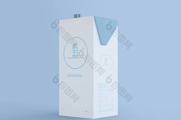 3D<strong>说明</strong>。现实的牛奶包装在孤立的背景下。牛奶纸盒。营养和粮食概念.