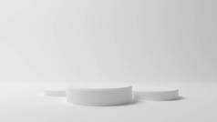 雅致的白色展示柜浮雕构图，展示产品的场景，3D插图