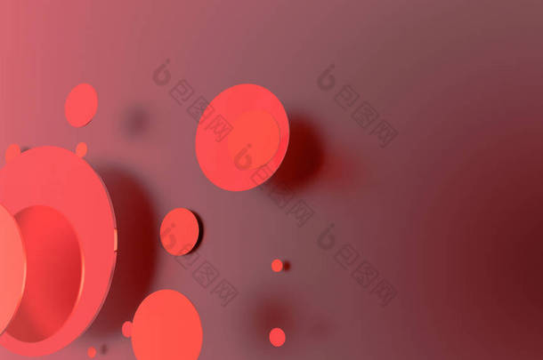 红色金属和不透明的圆圈和圆筒的彩色背景.透明<strong>玻璃</strong>图形设计的背景.3D渲染说明