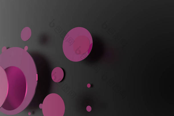 粉色<strong>金属</strong>和不透明的<strong>圆圈</strong>和圆筒的彩色背景.透明玻璃图形设计的背景.3D渲染说明