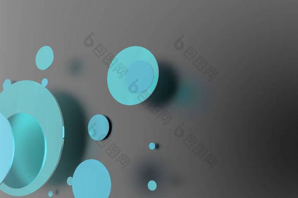 蓝色的金属和不透明的圆圈和圆筒在彩色的背景上.透明玻璃图形设计的背景.3D渲染说明
