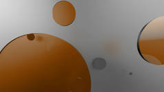 橙色金属和不透明的圆圈和圆筒的彩色背景.透明玻璃图形设计的背景.3D渲染说明