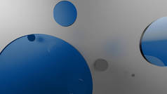 蓝色的金属和不透明的圆圈和圆筒的彩色背景。透明玻璃形状的平面设计背景.3D渲染说明