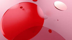 红色金属和不透明的圆圈和圆筒的彩色背景.透明玻璃图形设计的背景.3D渲染说明