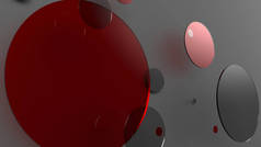 红色金属和不透明的圆圈和圆筒的彩色背景.透明玻璃图形设计的背景.3D渲染说明