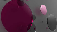 粉色金属和不透明的圆圈和圆筒的彩色背景.透明玻璃图形设计的背景.3D渲染说明