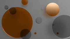 橙色金属和不透明的圆圈和圆筒的彩色背景.透明玻璃图形设计的背景.3D渲染说明