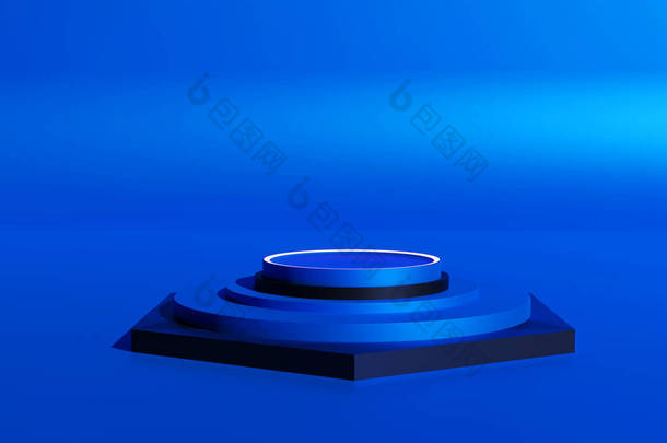 六角形深蓝色-黑色Mockup平台三维渲染