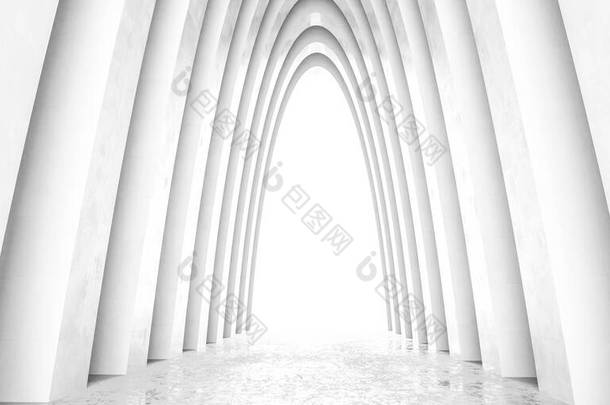 白色抽象教堂拱门哥特式现代建筑3D渲染图解背景
