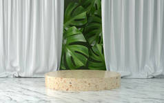 大理石讲台及植物的3D渲染.
