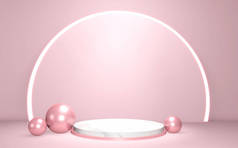 粉色背景的日本风格的粉红讲台展示。 3D渲染