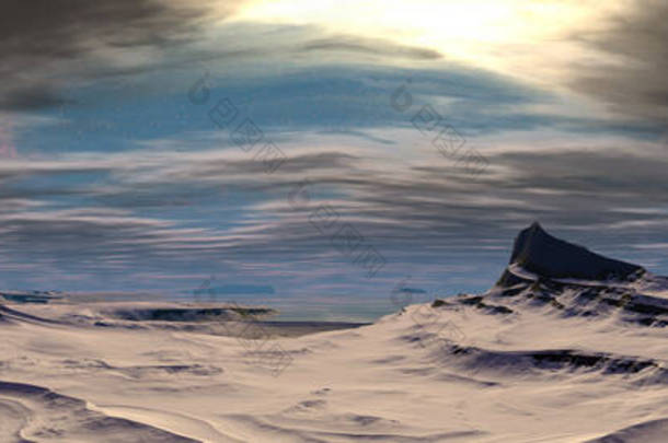 幻想的外星<strong>星球</strong>山。<strong>全景</strong>。3D插图