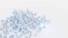 现代，干净的白色城市与白色背景。数字3D渲染.