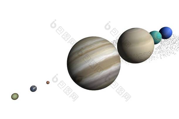 太阳系的行星，太阳系的行星，太阳系大小的行星，行星<strong>尺寸</strong>的比较