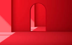 红色的门，从红色房间的窗户透出阳光