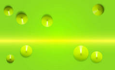 绿色的观点从顶部3D渲染现实的构图8圆锥。在绿色背景上孤立的站立位置上的形状。流行设计的主题摘要.塑料色圆锥.