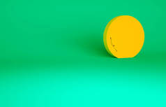 橙色火车站时钟图标孤立在绿色背景.最低纲领的概念。3D渲染3D插图.