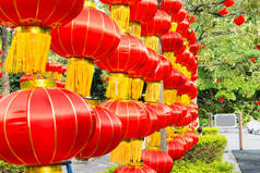 中国传统的红灯笼挂在公园里庆祝春节