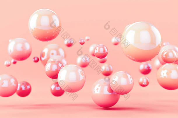糊色气泡的设计.带有3D球体的彩色背景。3d渲染.
