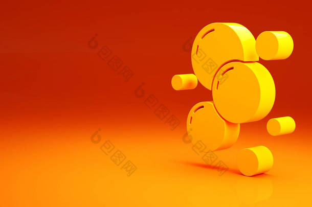 黄色肥皂水泡图标孤立在橙色背景.最低纲领的概念。3D渲染3D插图