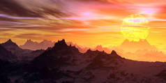 幻想的外星星球山。3D插图