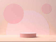 粉色背景的粉色圆形舞台，中间有圆形。3d渲染
